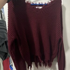 Pink Rose Textured Knit Burgundy Sweater